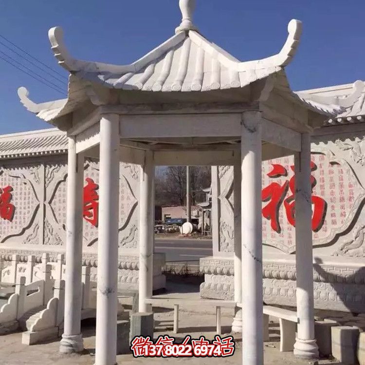 中式古建涼亭，大理石仿古裝飾庭院擺放