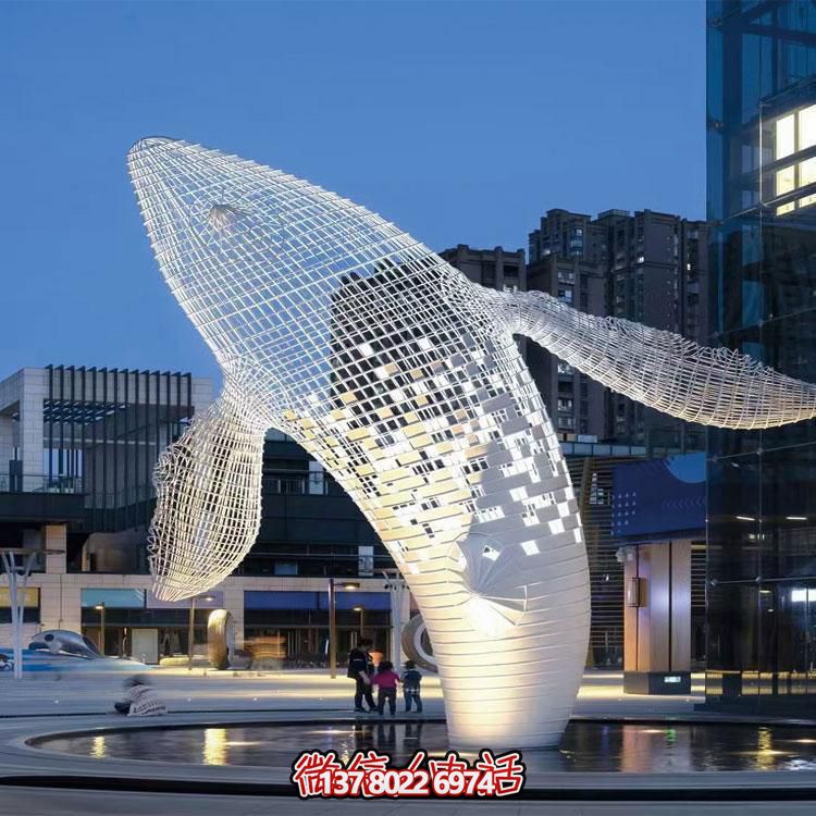 精美的大型不銹鋼網格鯨魚雕塑，綴點你的戶外空間