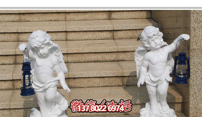 漢白玉小天使公園西方人物路燈石雕 漢白玉小天使公園西方人物路燈石雕