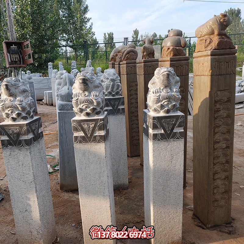 中式庭院大理石金蟾招財雕塑拴馬柱 中式庭院大理石金蟾招財雕塑拴馬柱